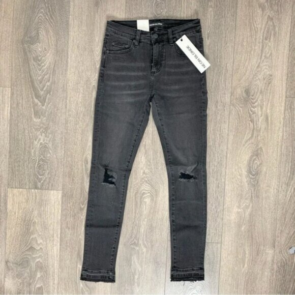 Free People NEON BLONDE Skinny Jeans Distressed Black Denim High rise waist 25 - Picture 3 of 14